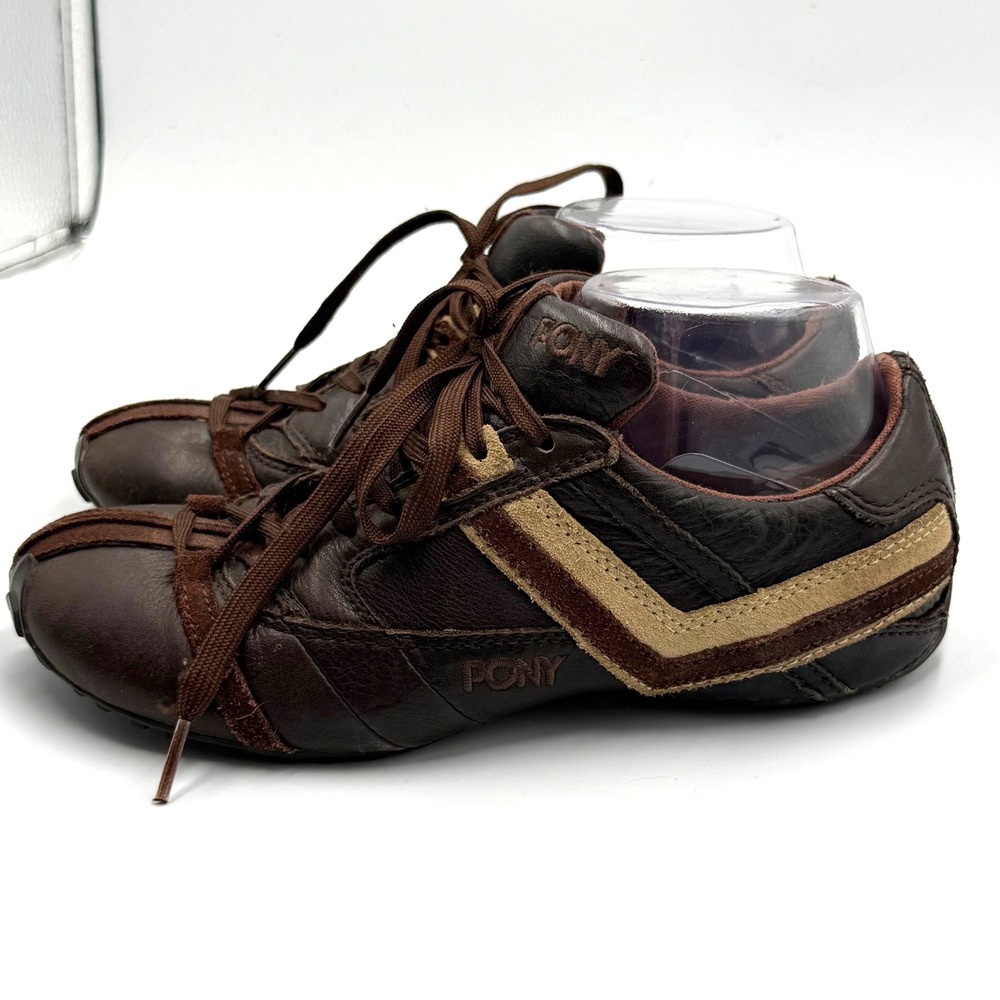 Pony Joe Sneakers Size 7.5 Brown Leather Suede Retro Y2K Low Top Trainers